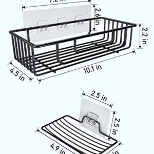 ToCofy Shower Caddy Bathroom Shelves Organizer Stainless Steel Shower Shelf Adhesive Kitchen Storage Rack with Soap Dish Razor and Towel Hooks(Black)