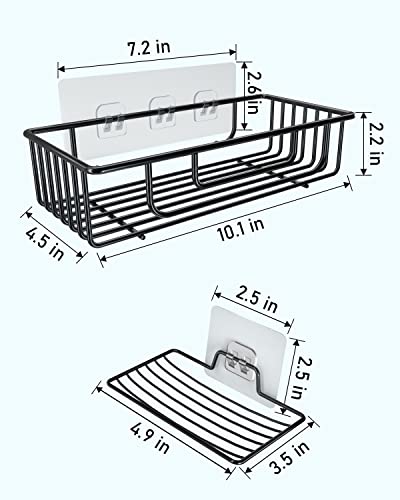 ToCofy Shower Caddy Bathroom Shelves Organizer Stainless Steel Shower Shelf Adhesive Kitchen Storage Rack with Soap Dish Razor and Towel Hooks(Black)