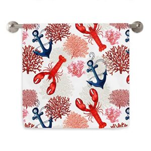 vunko lobster anchor corals kitchen dish towel soft highly absorbent hand towel home decorative multipurpose for bathroom hotel gym and spa 15.7 x 27.5 inches