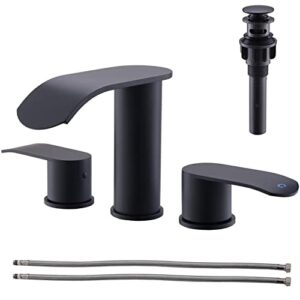 bathroom sink faucet matte black - bathroom faucets for sink 3 hole 2-handle 8 inch widespread bathroom sink faucet with pop up drain and faucet supply hoses