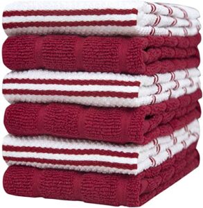 kitchen hand towels 16"x 28" | red popcorn gird design | kitchen towel set | soft, highly absorbent with hanging loop | natural ring spun cotton kitchen towel | large tea towel set | 380 gsm - 6 pack
