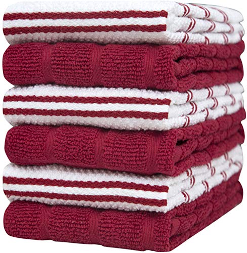 Kitchen Hand Towels 16"x 28" | Red Popcorn Gird Design | Kitchen Towel Set | Soft, Highly Absorbent with Hanging Loop | Natural Ring Spun Cotton Kitchen Towel | Large Tea Towel Set | 380 GSM - 6 Pack