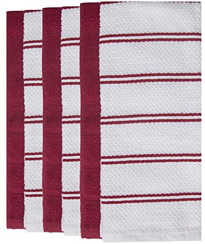 Kitchen Hand Towels 16"x 28" | Red Popcorn Gird Design | Kitchen Towel Set | Soft, Highly Absorbent with Hanging Loop | Natural Ring Spun Cotton Kitchen Towel | Large Tea Towel Set | 380 GSM - 6 Pack