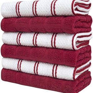 Kitchen Hand Towels 16"x 28" | Red Popcorn Gird Design | Kitchen Towel Set | Soft, Highly Absorbent with Hanging Loop | Natural Ring Spun Cotton Kitchen Towel | Large Tea Towel Set | 380 GSM - 6 Pack