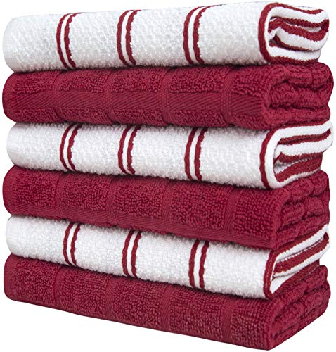 Kitchen Hand Towels 16"x 28" | Red Popcorn Gird Design | Kitchen Towel Set | Soft, Highly Absorbent with Hanging Loop | Natural Ring Spun Cotton Kitchen Towel | Large Tea Towel Set | 380 GSM - 6 Pack