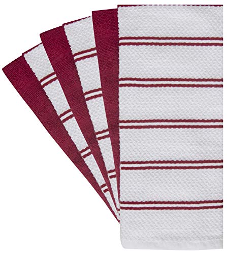 Kitchen Hand Towels 16"x 28" | Red Popcorn Gird Design | Kitchen Towel Set | Soft, Highly Absorbent with Hanging Loop | Natural Ring Spun Cotton Kitchen Towel | Large Tea Towel Set | 380 GSM - 6 Pack