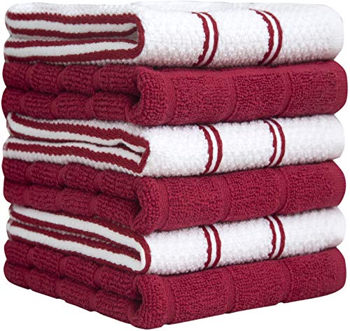 Kitchen Hand Towels 16"x 28" | Red Popcorn Gird Design | Kitchen Towel Set | Soft, Highly Absorbent with Hanging Loop | Natural Ring Spun Cotton Kitchen Towel | Large Tea Towel Set | 380 GSM - 6 Pack