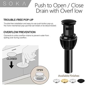 SOKA Brass Bathroom Faucet Matte Black Bathroom Sink Faucet Black with Pop-up Sink Drain Stopper & Deck Plate 1 or 3 Hole Bathroom Faucet Single Handle Bathroom Faucet Single Hole RV Bathroom Faucet