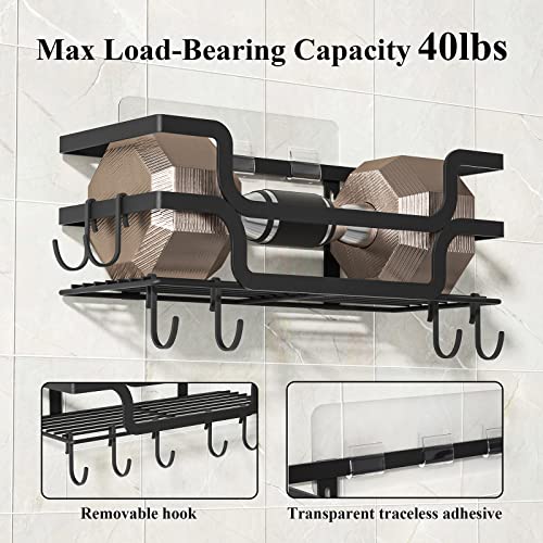 Auslar Shower Caddy, Shower Shelves, Shower Shelves for Inside Shower, Large Capacity Bathroom Shower Organizer with 6 Removable Hooks, Rustproof Stainless Steel, Self Adhesive Shower Shelves, Black