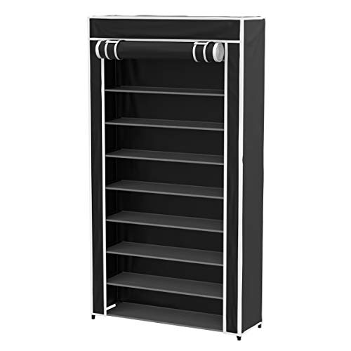 Lavish Home Shoe Storage Rack – 9-Tier Shoe Rack with Cover for Dust and Metal Frame – Freestanding Vertical Shoe Storage Cabinet Organizer (Black)