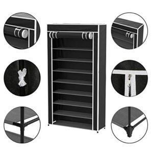 Lavish Home Shoe Storage Rack – 9-Tier Shoe Rack with Cover for Dust and Metal Frame – Freestanding Vertical Shoe Storage Cabinet Organizer (Black)