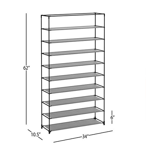 Lavish Home Shoe Storage Rack – 9-Tier Shoe Rack with Cover for Dust and Metal Frame – Freestanding Vertical Shoe Storage Cabinet Organizer (Black)