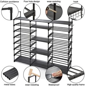 EXQ Home Black Metal Shoe Rack for Closet,8 Tiers Free Standing Shoe Racks for Entryway with Side Hooks,50 Pairs Shoe Rack and Boots Shelf, Tall Shoe Organizer for College Dorm, Door and Garage