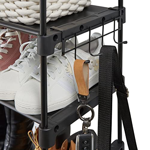 EXQ Home Black Metal Shoe Rack for Closet,8 Tiers Free Standing Shoe Racks for Entryway with Side Hooks,50 Pairs Shoe Rack and Boots Shelf, Tall Shoe Organizer for College Dorm, Door and Garage
