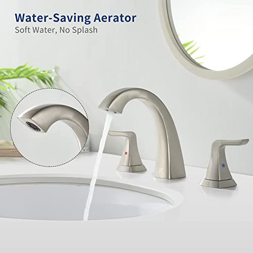 Bathroom Faucet Brushed Nickel,Widespread Bathroom Faucet for 3 Hole,Bathroom Sink Faucet 2 Handles Vanity Faucet,HOMELODY Lavatory Faucet 8 Inch with Pop Up Drain