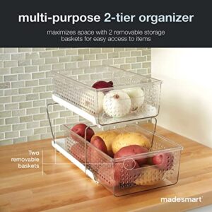 Madesmart 2-Tier Plastic Multipurpose Organizer with Divided Slide-Out Storage Bins, Under Sink and Cabinet Organizer Rack, Clear