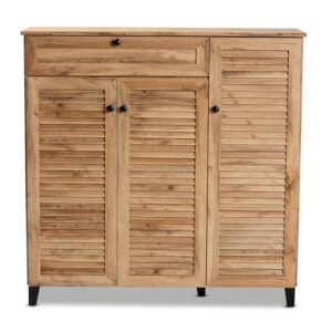 Baxton Studio Coolidge Brown Finished Wood 3-Door Shoe Storage Cabinet