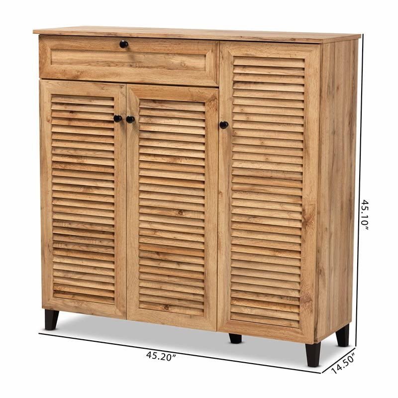 Baxton Studio Coolidge Brown Finished Wood 3-Door Shoe Storage Cabinet