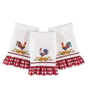 collections etc roosters and sunflowers ruffled hand towels - set of 3