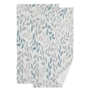 gray and blue leaves branches hand towels bathroom bath towel set of 2 soft absorbent washcloths thin guest face towels decorative for beach gym hotel yoga home decor kitchen dish towel 15x30 inch
