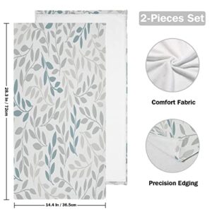 Gray and Blue Leaves Branches Hand Towels Bathroom Bath Towel Set of 2 Soft Absorbent Washcloths Thin Guest Face Towels Decorative for Beach Gym Hotel Yoga Home Decor Kitchen Dish Towel 15x30 Inch