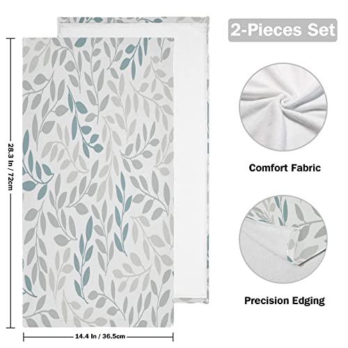 Gray and Blue Leaves Branches Hand Towels Bathroom Bath Towel Set of 2 Soft Absorbent Washcloths Thin Guest Face Towels Decorative for Beach Gym Hotel Yoga Home Decor Kitchen Dish Towel 15x30 Inch