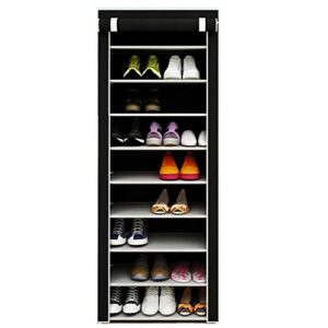 SoSo-BanTian1989 Black 10 Tiers Metal Tube Frame Shoe Rack with Dustproof Cover, 27 Pairs Shoes Cabinet Closet Storage Organizer Tower Shelf