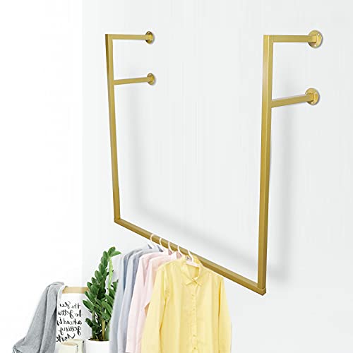 TBVECHI Simple Houseware Commercial Grade Clothing Garment Rack, Heavy Duty Detachable Wall Mounted Gold Garment Bar, F-Shaped Shelf Wedding Dress Organization