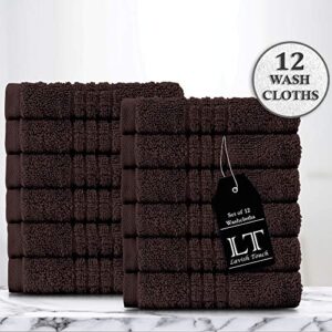 Lavish Touch 12 Pack Wash Cloth Set | 100% Ringspun Cotton , Lightweight and Highly Absorbent Quick Drying Towels, Perfect for Daily Use (Grey)