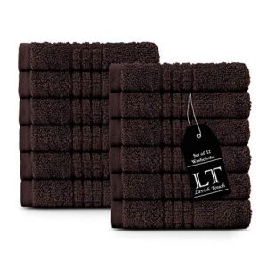 Lavish Touch 12 Pack Wash Cloth Set | 100% Ringspun Cotton , Lightweight and Highly Absorbent Quick Drying Towels, Perfect for Daily Use (Grey)