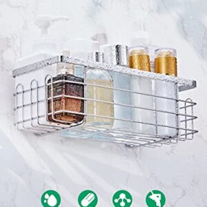 PARAKE Shower Caddy Organizer with Soap Holder, 2-Pack SUS304 Stainless Steel Shower Shelves, Self Adhesive Rustproof Shower Caddy with Hooks, for Bathroom Shampoo Soap Storage Kitchen Rack, Silver