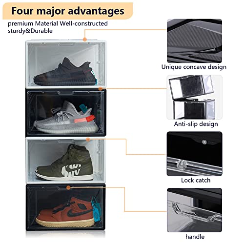 AIKANG 8 Pack Shoe Storage Boxes, Oversize 14.9" x11" x 9.25" Hard Plastic Shoe Box, Shoe Boxes With Magnetic Clear Door for Sneaker Display. (8 Pack, BLACK)