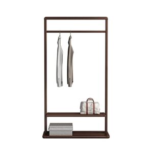 garment rack wooden clothes rack stand with 2-tire storage shelves for clothes hats and bags classical coat hanger clothes organizer for bedroom office hallway entryway