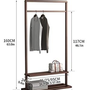 Garment Rack Wooden Clothes Rack Stand with 2-Tire Storage Shelves for Clothes Hats and Bags Classical Coat Hanger Clothes Organizer for Bedroom Office Hallway Entryway