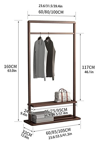 Garment Rack Wooden Clothes Rack Stand with 2-Tire Storage Shelves for Clothes Hats and Bags Classical Coat Hanger Clothes Organizer for Bedroom Office Hallway Entryway