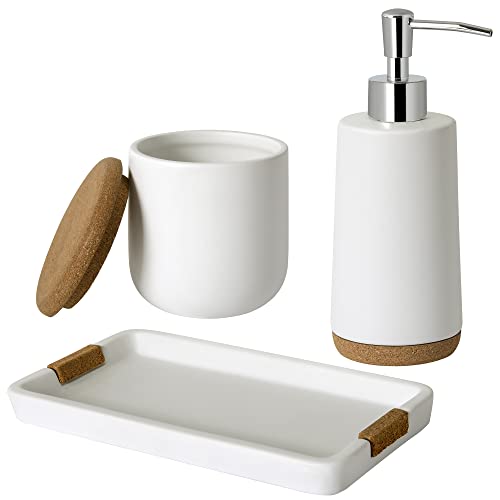 Allure Home Creation Beringer 3-Piece Ceramic Bath Accessory Set with Cork Accents