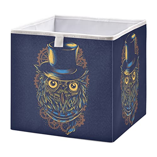 Steampunk Owl Storage Baskets for Shelves Foldable Collapsible Storage Box Bins with Cube Closet Organizers for Pantry Toys, Clothes, Books in Closet and Shelf,16 x 11inch