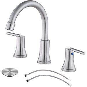 vesla home modern 8 inch widespread brushed nickel bathroom faucet,2 handle 3 hole vanity faucet for bathroom sink with water lines and pop-up drain