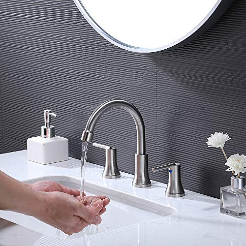 VESLA HOME Modern 8 inch Widespread Brushed Nickel Bathroom Faucet,2 Handle 3 Hole Vanity Faucet for Bathroom Sink with Water Lines and Pop-up Drain