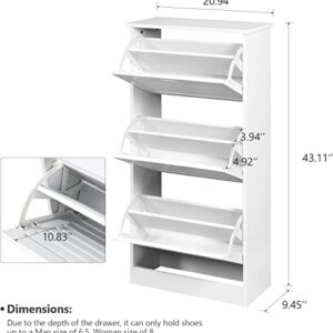 Noskatu Shoe Cabinet with Louvered Door Entryway Storage Cabinet with 3 Flip Doors and Adjustable Shelf Modern White Shoe Storage Rack for Entryway Hallway