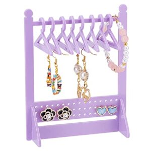 ph pandahall 64 holes acrylic earring holder rack with mini hangers, unique earring closet ear studs display rack earrings organizer for retail show personal exhibition for women, purple