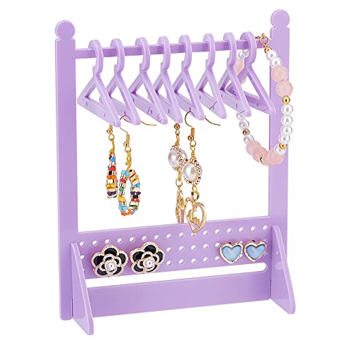 PH PandaHall 64 Holes Acrylic Earring Holder Rack with Mini Hangers, Unique Earring Closet Ear Studs Display Rack Earrings Organizer for Retail Show Personal Exhibition for Women, Purple