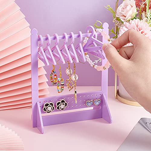 PH PandaHall 64 Holes Acrylic Earring Holder Rack with Mini Hangers, Unique Earring Closet Ear Studs Display Rack Earrings Organizer for Retail Show Personal Exhibition for Women, Purple