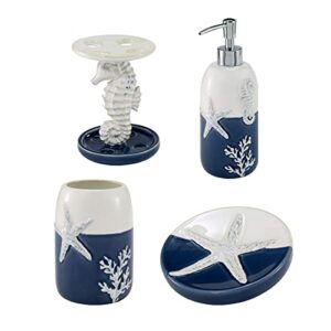 avanti linens - bathroom set, 4-piece countertop accessories, ocean inspired resin bathroom decor (batik coastal collection)