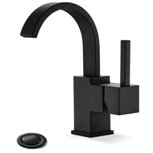 matte black single hole bathroom faucet, waterfall single handle rv bathroom faucet for 1 or 3 hole, swivel 360 degree with pop up drain, deck plate and water supply line by phiestina, sgf05-mb-2