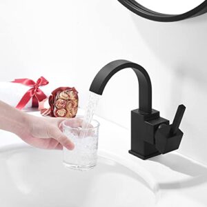 Matte Black Single Hole Bathroom Faucet, Waterfall Single Handle RV Bathroom Faucet for 1 or 3 Hole, Swivel 360 Degree with Pop Up Drain, Deck Plate and Water Supply Line by Phiestina, SGF05-MB-2