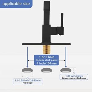 Matte Black Single Hole Bathroom Faucet, Waterfall Single Handle RV Bathroom Faucet for 1 or 3 Hole, Swivel 360 Degree with Pop Up Drain, Deck Plate and Water Supply Line by Phiestina, SGF05-MB-2