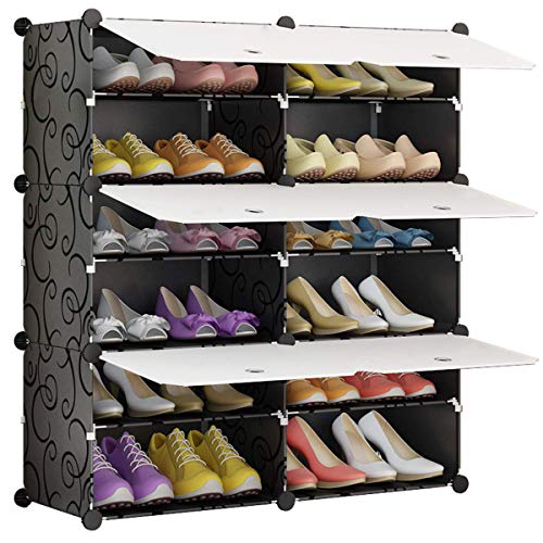 KOUSI Portable Shoe Rack Organizer 24 Pair Tower Shelf Storage Cabinet Stand Expandable for Heels, Boots, Slippers， 6 Tier Black