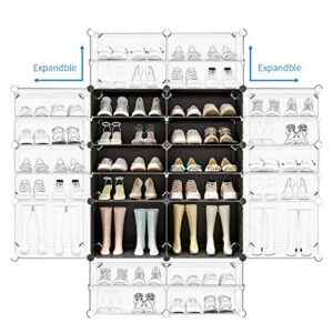 KOUSI Portable Shoe Rack Organizer 24 Pair Tower Shelf Storage Cabinet Stand Expandable for Heels, Boots, Slippers， 6 Tier Black