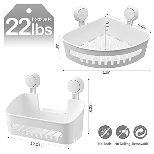 LEVERLOC Corner Shower Caddy Suction Cup And NO-Drilling Removable Shower Caddy Suction Cup Bathroom Shower Shelf Heavy Duty Max Hold 22lbs Caddy Organizer Shower Corner Rack for Bathroom & Kitchen